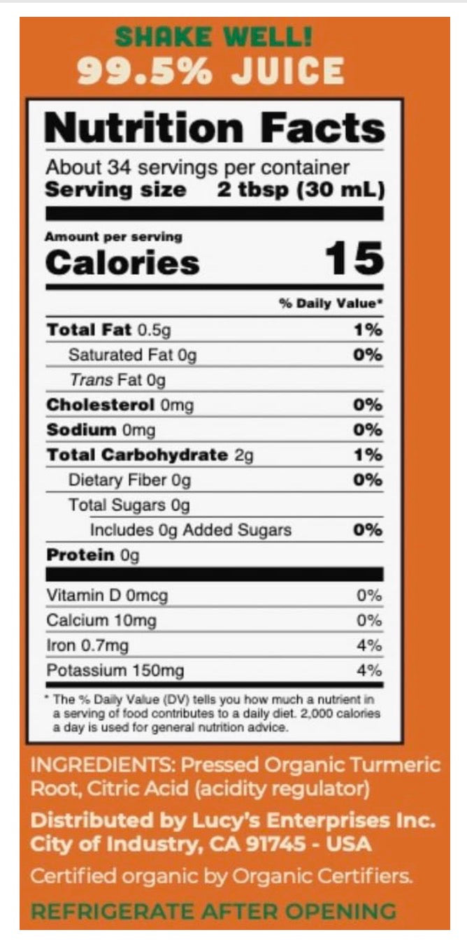 Lucy's Family Owned - Organic Turmeric Juice